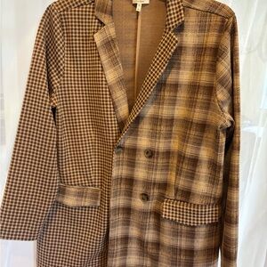 Brown Plaid Double-Breasted Blazer